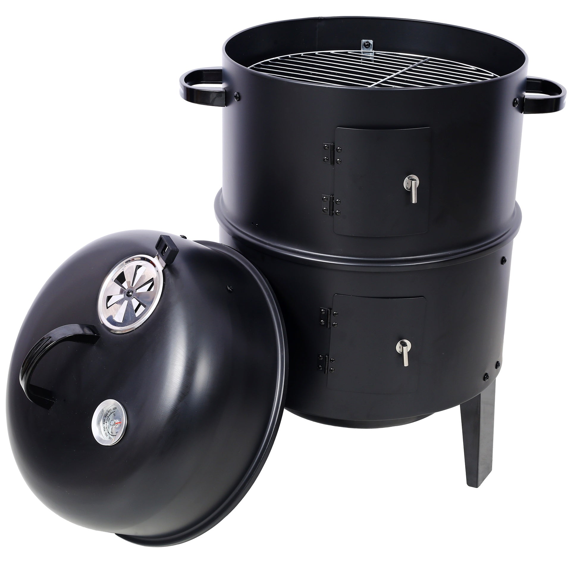 Charcoal Smoker Grill Wood Smoker Grills Outdoor Cooking 16 Inch Vertical Smoker Portable BBQ Grill for Camping, Black