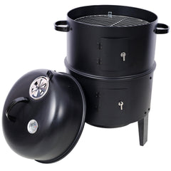 Charcoal Smoker Grill Wood Smoker Grills Outdoor Cooking 16 Inch Vertical Smoker Portable BBQ Grill for Camping, Black