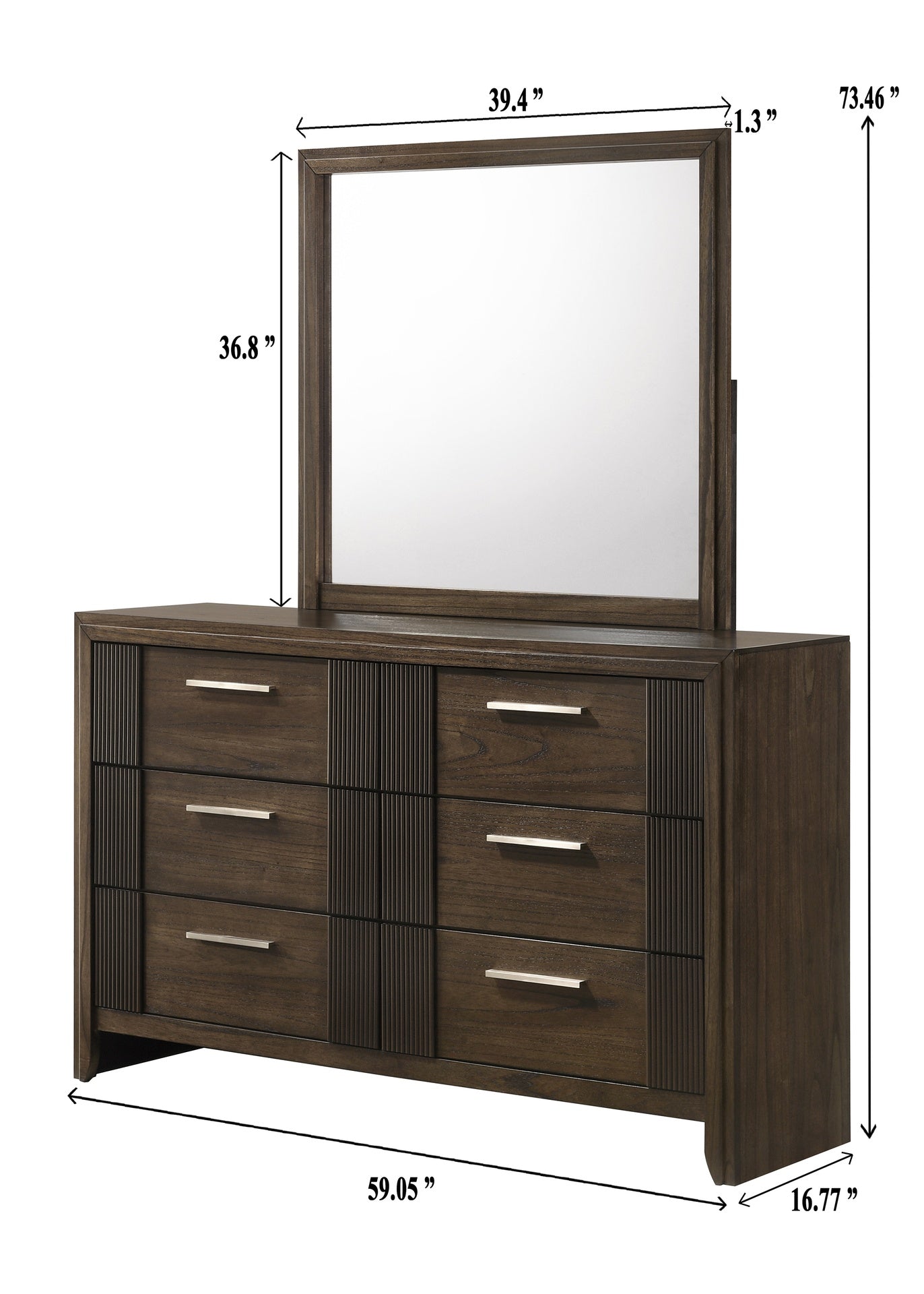 1pc Contemporary Six-Drawer Dresser Rich Wood Finish Rustic Charm Polished Hardware Wooden Furniture Brown