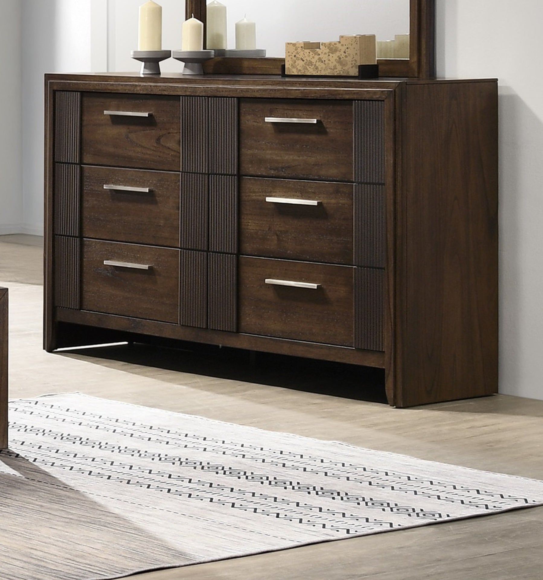 1pc Contemporary Six-Drawer Dresser Rich Wood Finish Rustic Charm Polished Hardware Wooden Furniture Brown