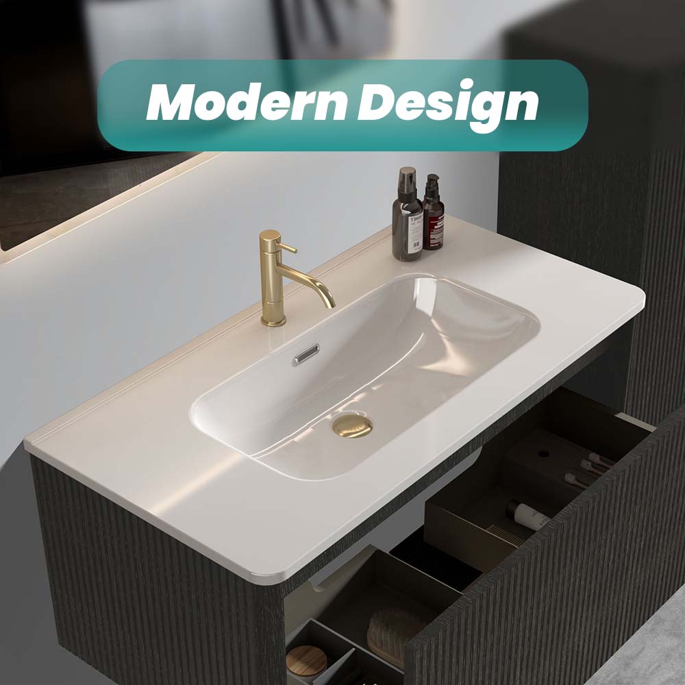 BB0436Y301, Integrated white ceramic basin, drain assembly NOT included