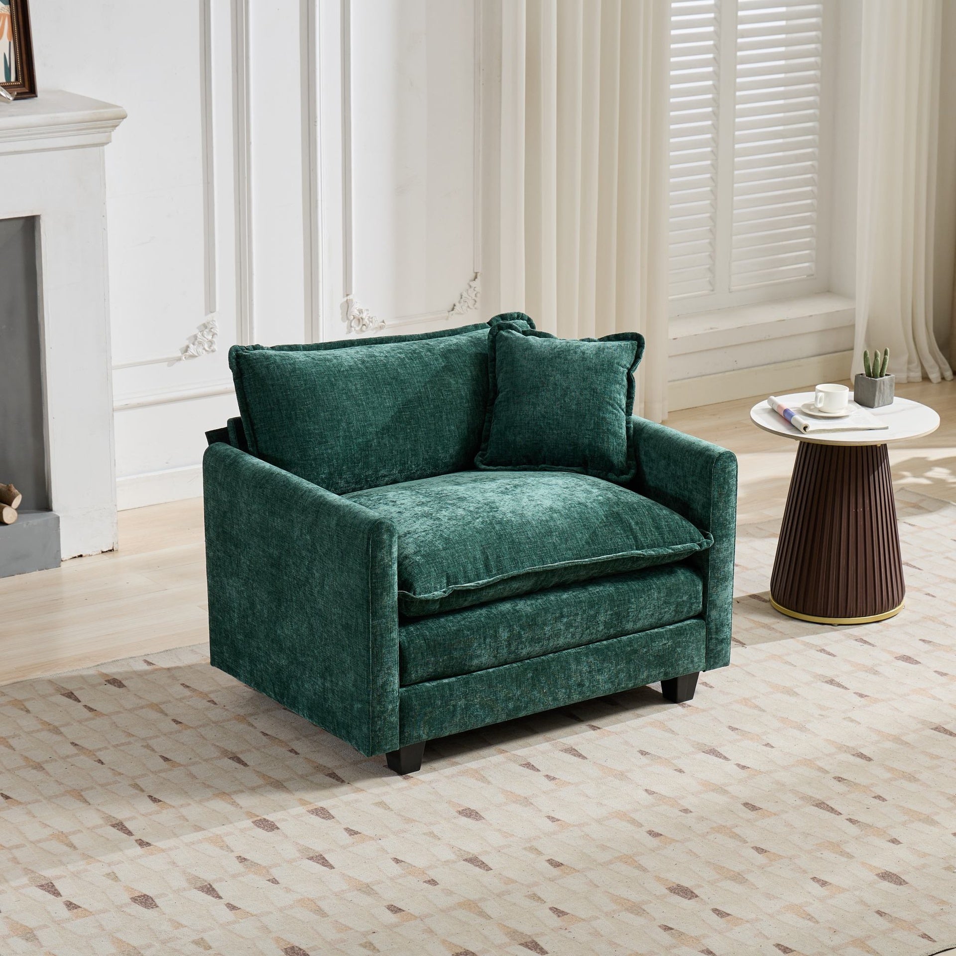Cloud Sofa Single Seat (Ottoman is not included), Modern Sectional Couch, for Living Room Bedroom and Apartment, Comfy Double Layer Upholstered Seat Cushion, Breathable Chenille Fabric, Green