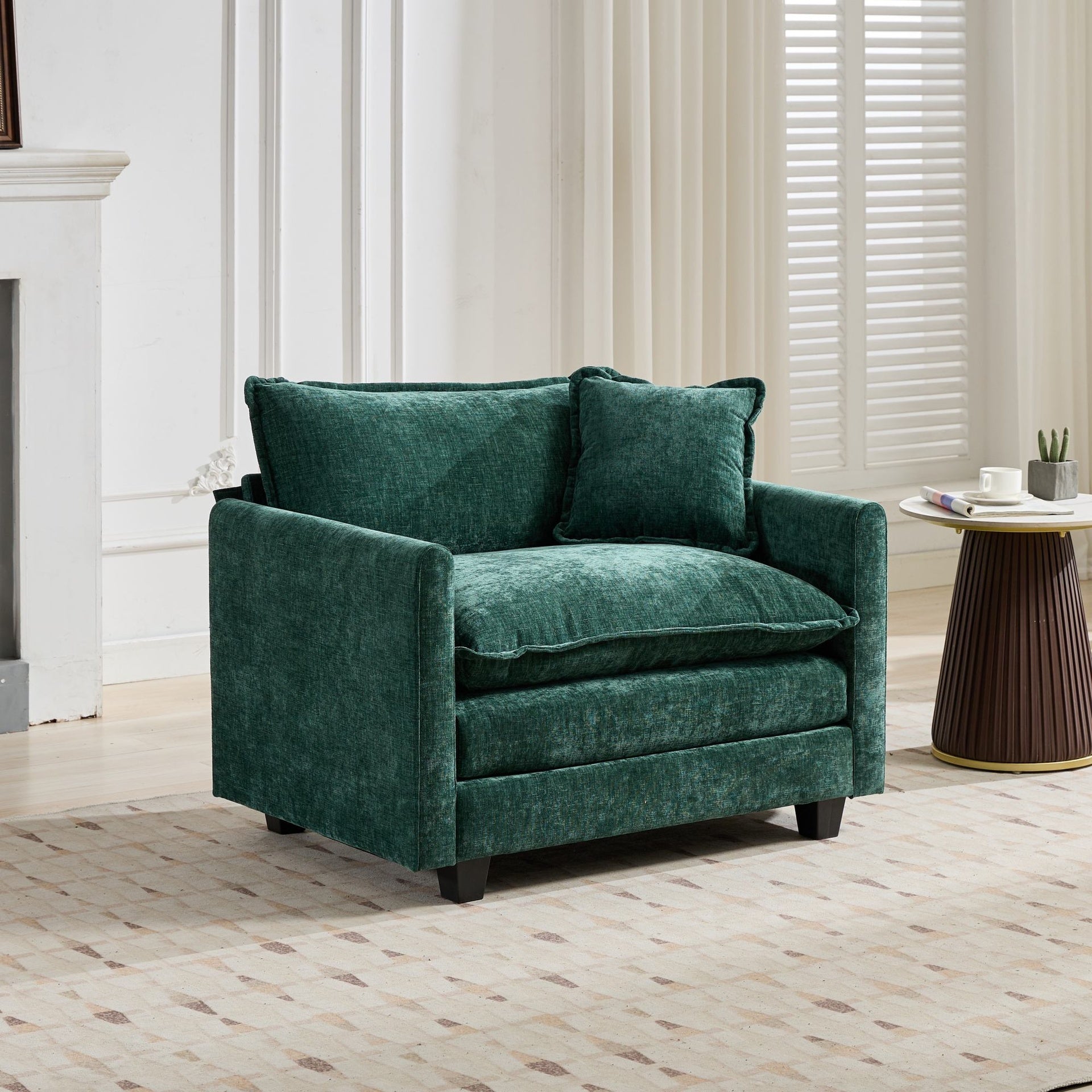 Cloud Sofa Single Seat (Ottoman is not included), Modern Sectional Couch, for Living Room Bedroom and Apartment, Comfy Double Layer Upholstered Seat Cushion, Breathable Chenille Fabric, Green