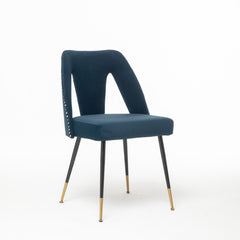 A&amp;A Furniture,Akoya Collection Modern | Contemporary Velvet Upholstered Dining Chair with Nailheads and Gold Tipped Black Metal Legs,Blue,Set of 2