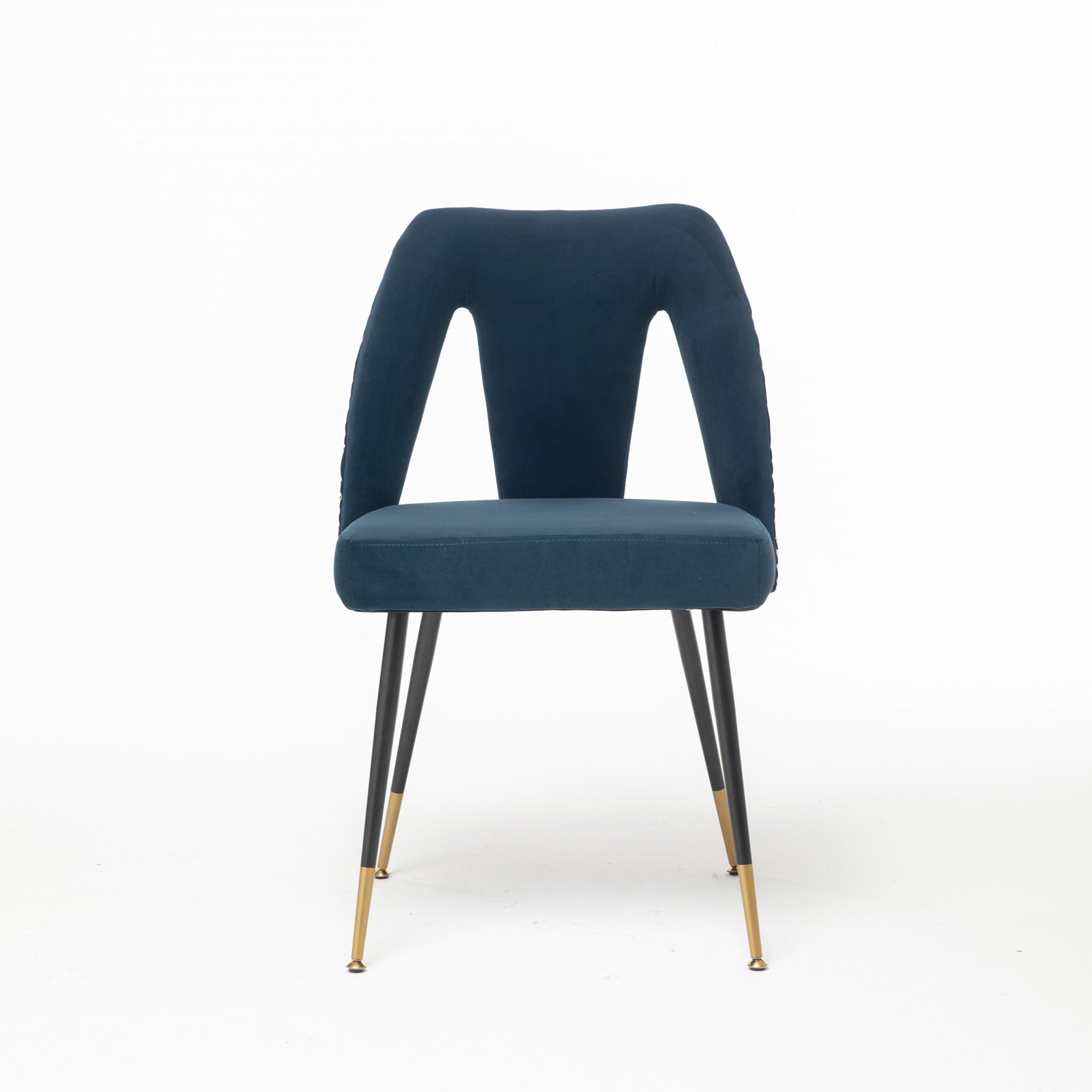 A&amp;A Furniture,Akoya Collection Modern | Contemporary Velvet Upholstered Dining Chair with Nailheads and Gold Tipped Black Metal Legs,Blue,Set of 2