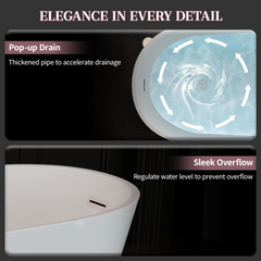 63" Acrylic Freestanding Bathtub, Stylish Deep Soaking Bathtub with Pop-up Drain & Integrated Overflow, Contemporary Stand Alone Bath Tub for Bathroom Spa or Home Upgrade, Glossy White TH-26A04-63