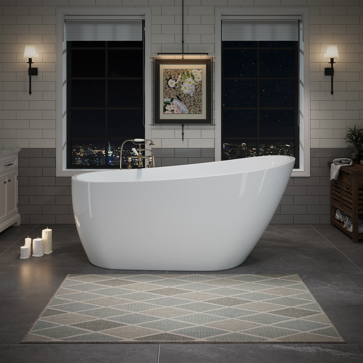 63" Acrylic Freestanding Bathtub, Stylish Deep Soaking Bathtub with Pop-up Drain & Integrated Overflow, Contemporary Stand Alone Bath Tub for Bathroom Spa or Home Upgrade, Glossy White TH-26A04-63