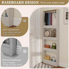 Behind The Door 69" Tall Bookcase with 4 Shelves and 5 hooks,  Space-Saving Narrow storage cabinet for Living Room, Children's Room, Study Room, Kitchen, Corridor-Antique White