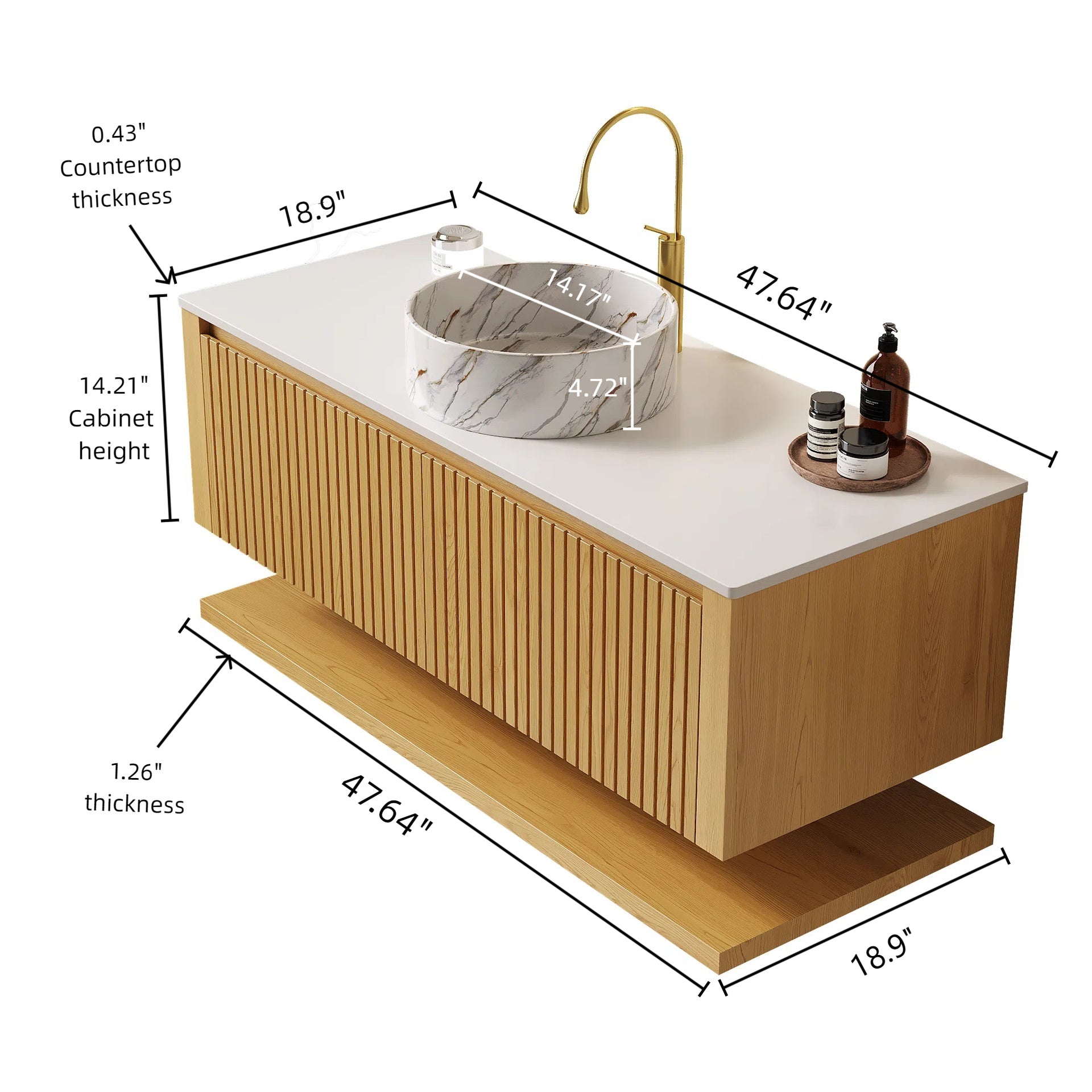 HIZON 48" Bathroom Vanity&Sink, Wall-Mounted Plywood Bathroom Storage Cabinet with Drawers&Open Shelf, Sintered Stone Countertop&Ceramic Basin, Pre-assembled, Corolla Oak Woodgrain (New SKU)