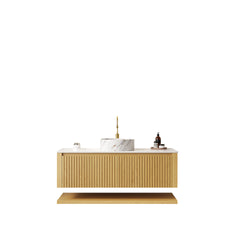 HIZON 48" Bathroom Vanity&Sink, Wall-Mounted Plywood Bathroom Storage Cabinet with Drawers&Open Shelf, Sintered Stone Countertop&Ceramic Basin, Pre-assembled, Corolla Oak Woodgrain (New SKU)