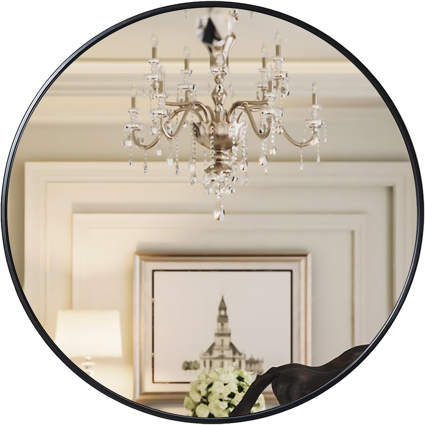 42 Inch Black Metal Framed Round Bathrrom Mirror for Wall.(W2203P156441)