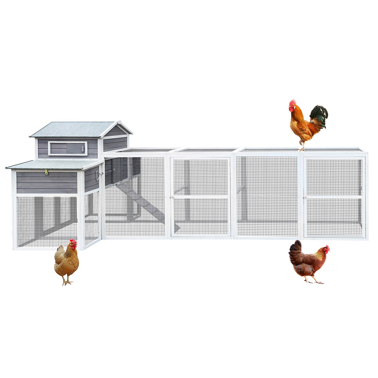 150" Extra Large Chicken Coop – Outdoor Wooden Hen House with Black Rust-Proof Metal Wire, 2 Nesting Boxes, 5 Perches for Poultry, Secure and Durable Chicken Cage