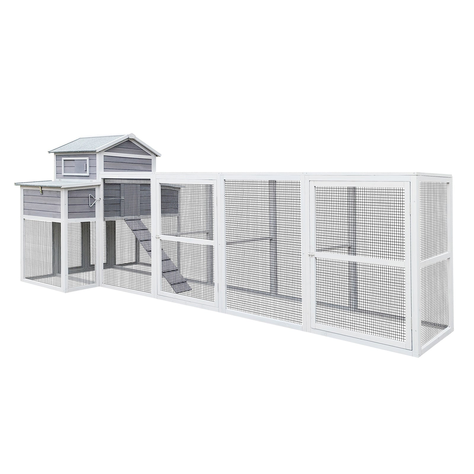 150" Extra Large Chicken Coop – Outdoor Wooden Hen House with Black Rust-Proof Metal Wire, 2 Nesting Boxes, 5 Perches for Poultry, Secure and Durable Chicken Cage