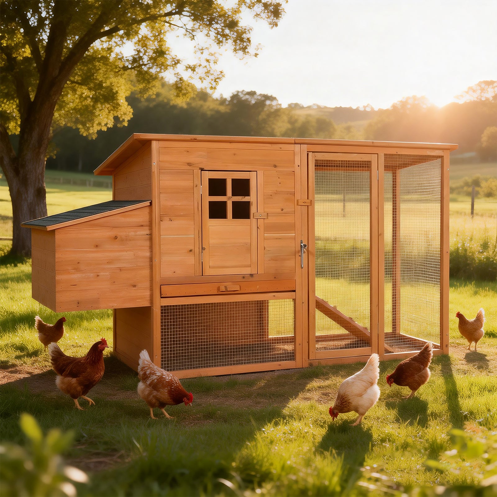 Extra-large wooden chicken coop, outdoor unit that can be easily assembled and stable, indoor with cleaning tray and waterproof roof