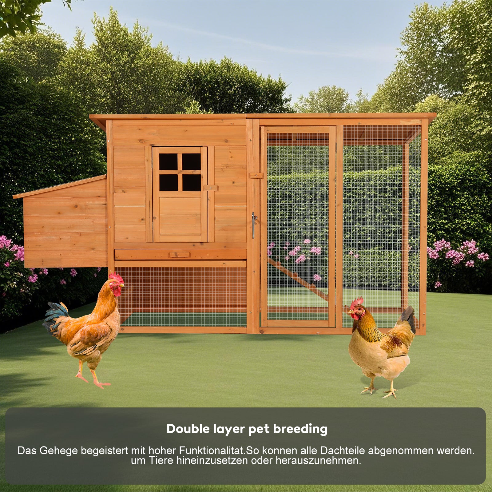 Extra-large wooden chicken coop, outdoor unit that can be easily assembled and stable, indoor with cleaning tray and waterproof roof