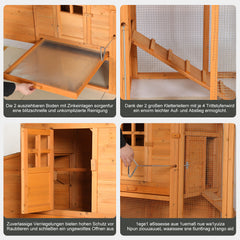 Extra-large wooden chicken coop, outdoor unit that can be easily assembled and stable, indoor with cleaning tray and waterproof roof