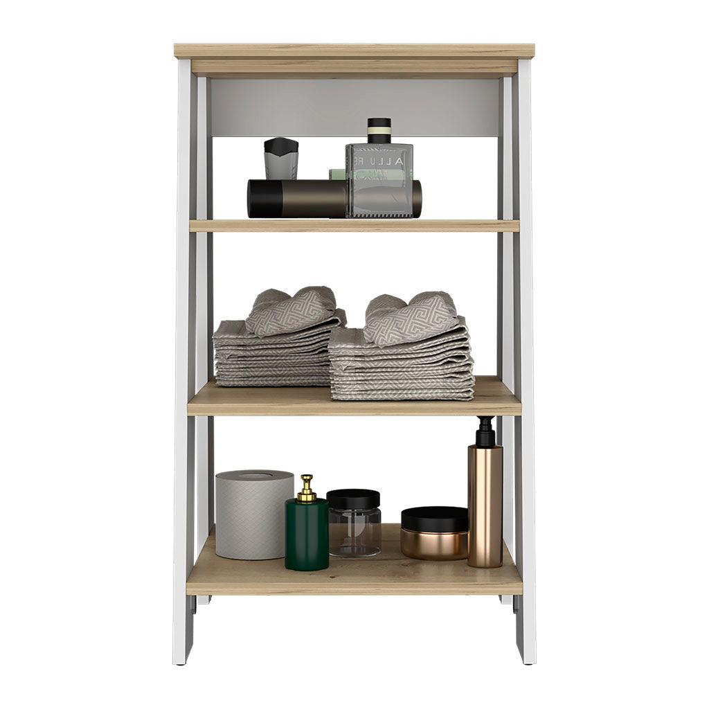 Linen Cabinet Jenne, Four Open Shelves, Light Oak / White Finish