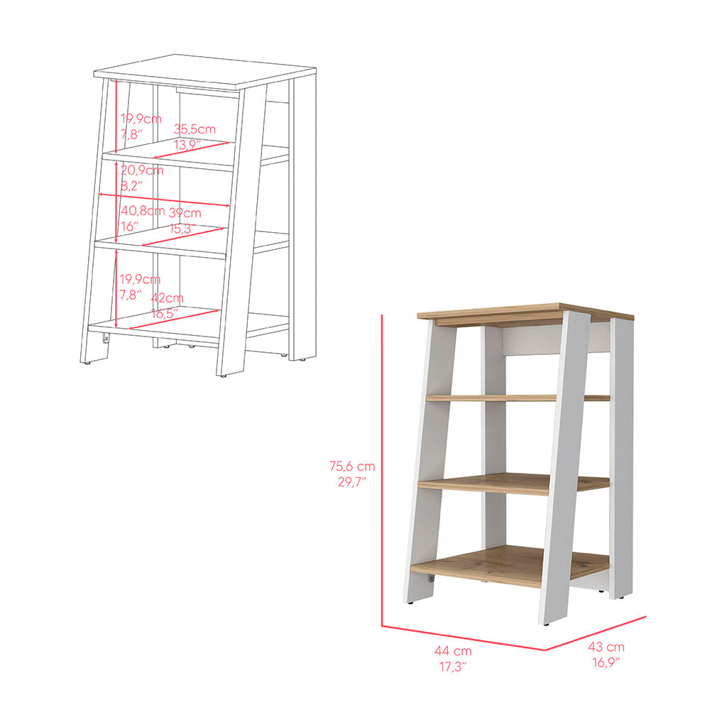Linen Cabinet Jenne, Four Open Shelves, Light Oak / White Finish