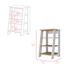 Linen Cabinet Jenne, Four Open Shelves, Light Oak / White Finish
