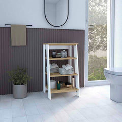 Linen Cabinet Jenne, Four Open Shelves, Light Oak / White Finish