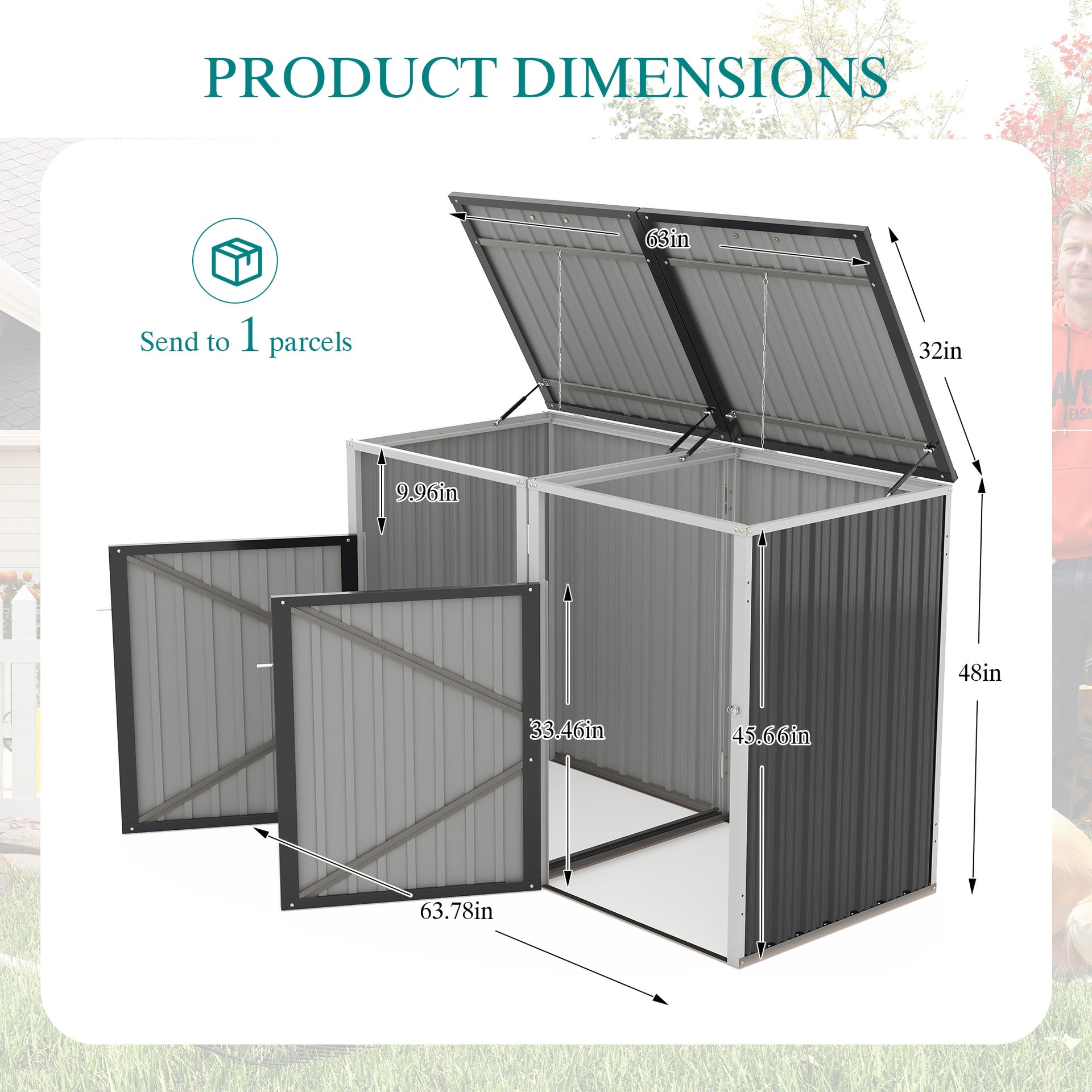 Garbage Bin Shed Stores 2 Trash Cans Metal Outdoor Bin Shed for Garbage Storage,54 cubic feet of space,Stainless Galvanized Steel, Bin Shed for Garden Yard Lawn,Grey