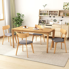 Mid-Century Walnut Finished Frame Upholstered Dining Chairs ,Set of 4, Dark Grey+Natural