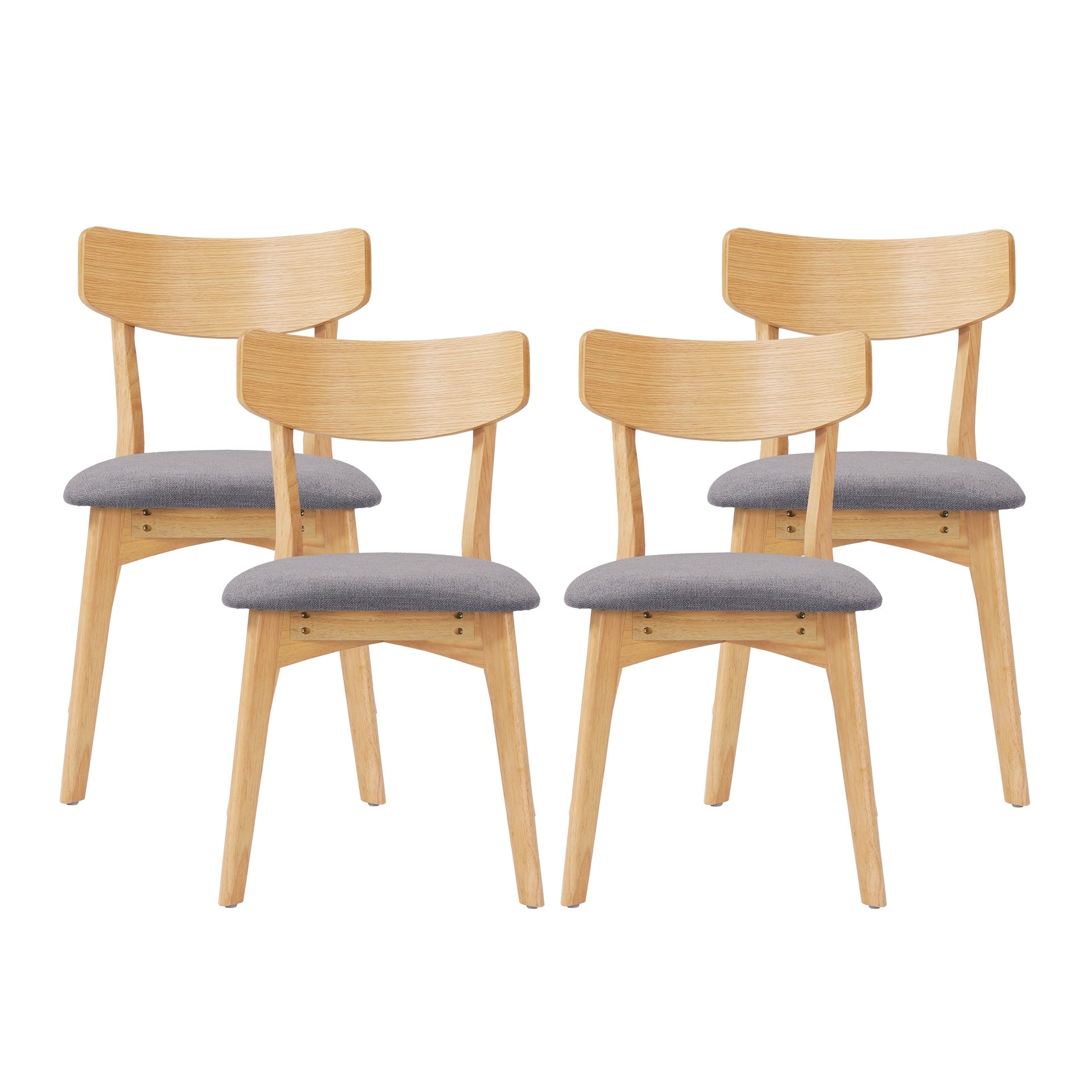 Mid-Century Walnut Finished Frame Upholstered Dining Chairs ,Set of 4, Dark Grey+Natural