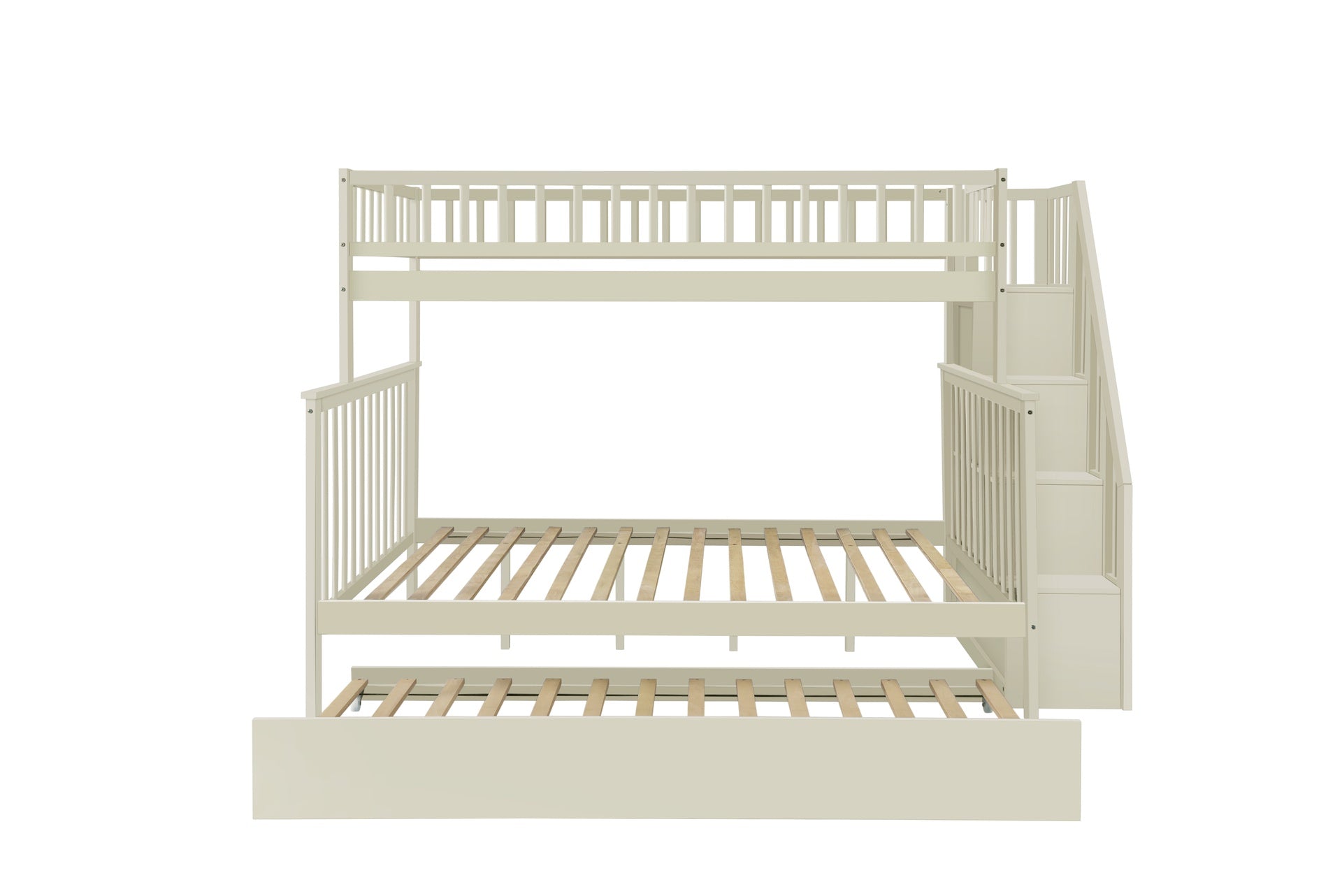 Twin over Full Stairway Bunk Bed with Trundle,Cream