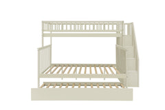 Twin over Full Stairway Bunk Bed with Trundle,Cream