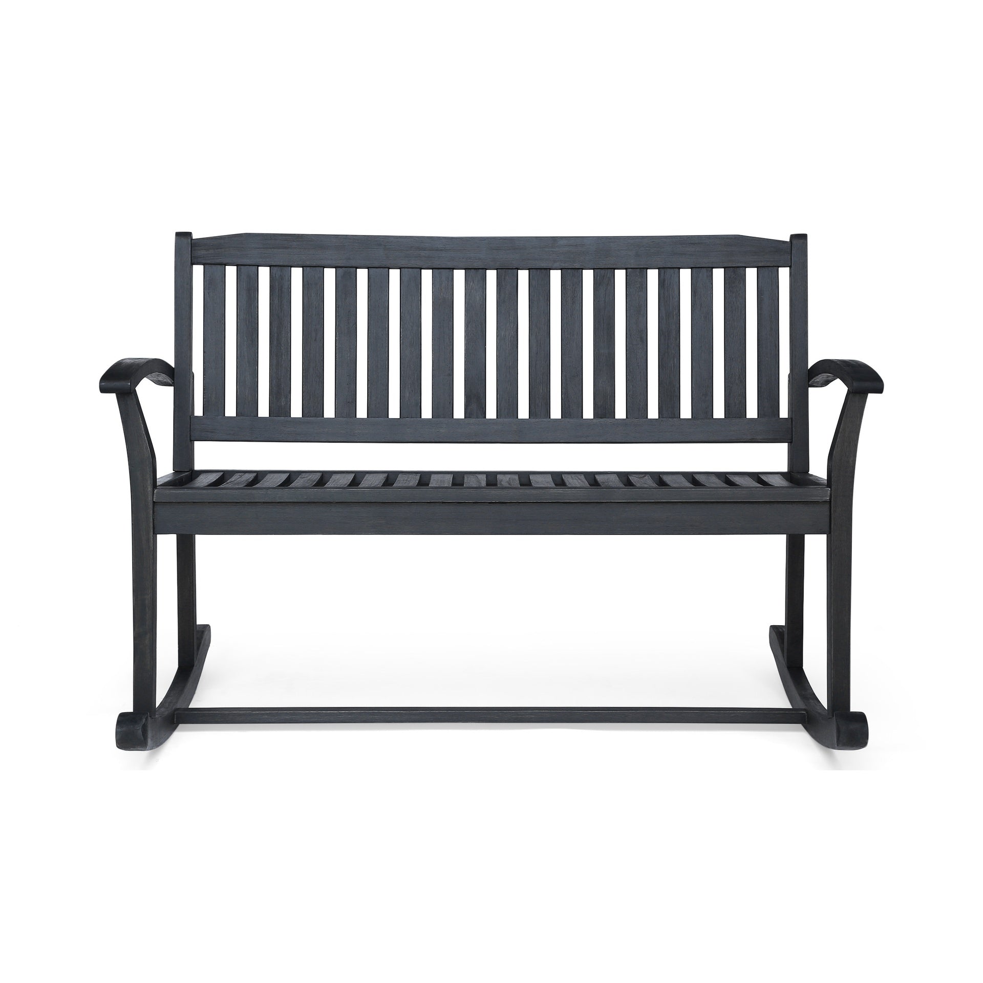 Patio Rocking Loveseat, 2 Person Outdoor rocker Bench, Acacia Wood Patio rocking Loveseat with Armrests, Slatted Seat & Backrest, Porch Rocking Bench for Backyard, Garden