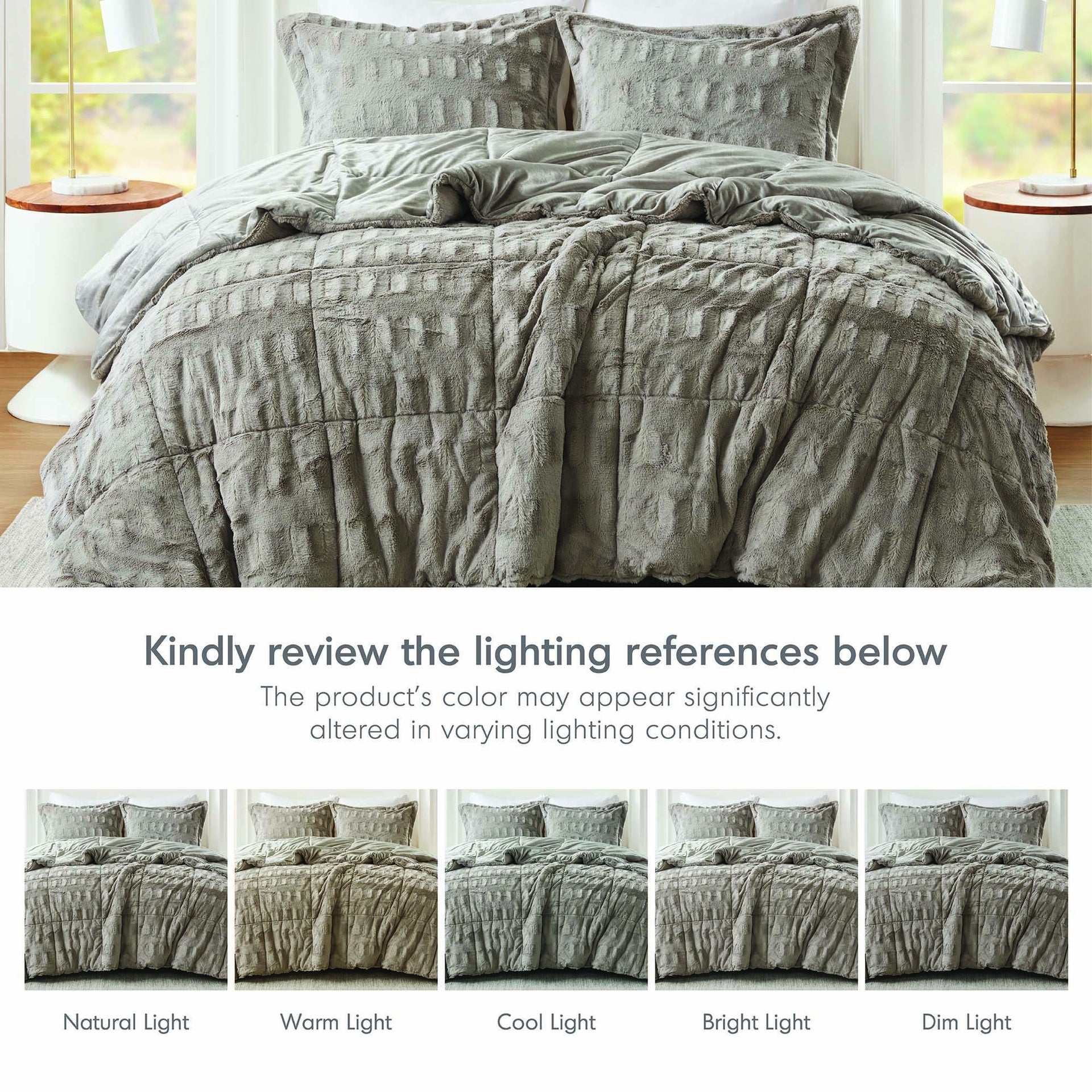 2 PCS Twin/Twin XL Solid Faux Fur Comforter Mini Set Gray
