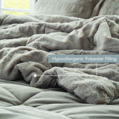 2 PCS Twin/Twin XL Solid Faux Fur Comforter Mini Set Gray