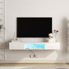 Floating TV Stand Wall Mounted with 16 Color LEDs,63" Modern TV Stand,Floating TV Cabinet Entertainment Center for 55 60 65 Inch TV,White