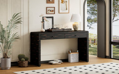 TREXM Curved Console Table with Storage, Wooden Entryway Table with 2 Drawers, Farmhouse Rustic Console Tables for Entryway, Hallway, Living Room, Distressed Black