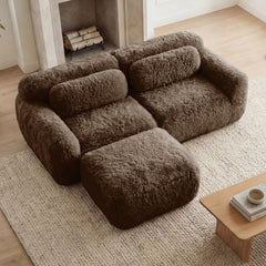 L-shaped Boneless Sofa,Soft Fluffy Plush Fabric,With Chaise 32D High Density Sponge,No Assembly Required,Ergonomic Design Bottom Anti-Slip Design,With Throw Pillows,Fits Bedrooms,Chocolate
