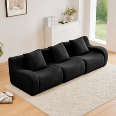 Boneless Sofa,3 Seat High-Quality Teddy Fabric,Anti-Slip Design,No Assembly Curved Armrests  Streamlined,32D High Density Sponge For Living Rooms Bedrooms Reading Nook,Black