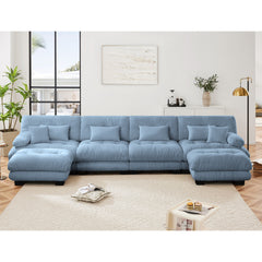 Free Combination Modular Sectional Sofa,U Shaped Couch for Living Room, 4-Seater Comfy Cloud Couch with 2 Ottomans, Chenille Blue
