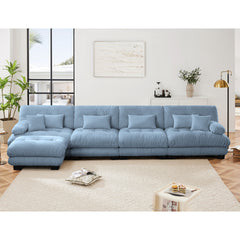 Free Combination, Modular Sectional Sofa,L Shaped Couch for Living Room, 4-Seater Comfy Cloud Couch with Convertible Ottoman,Chenille Blue