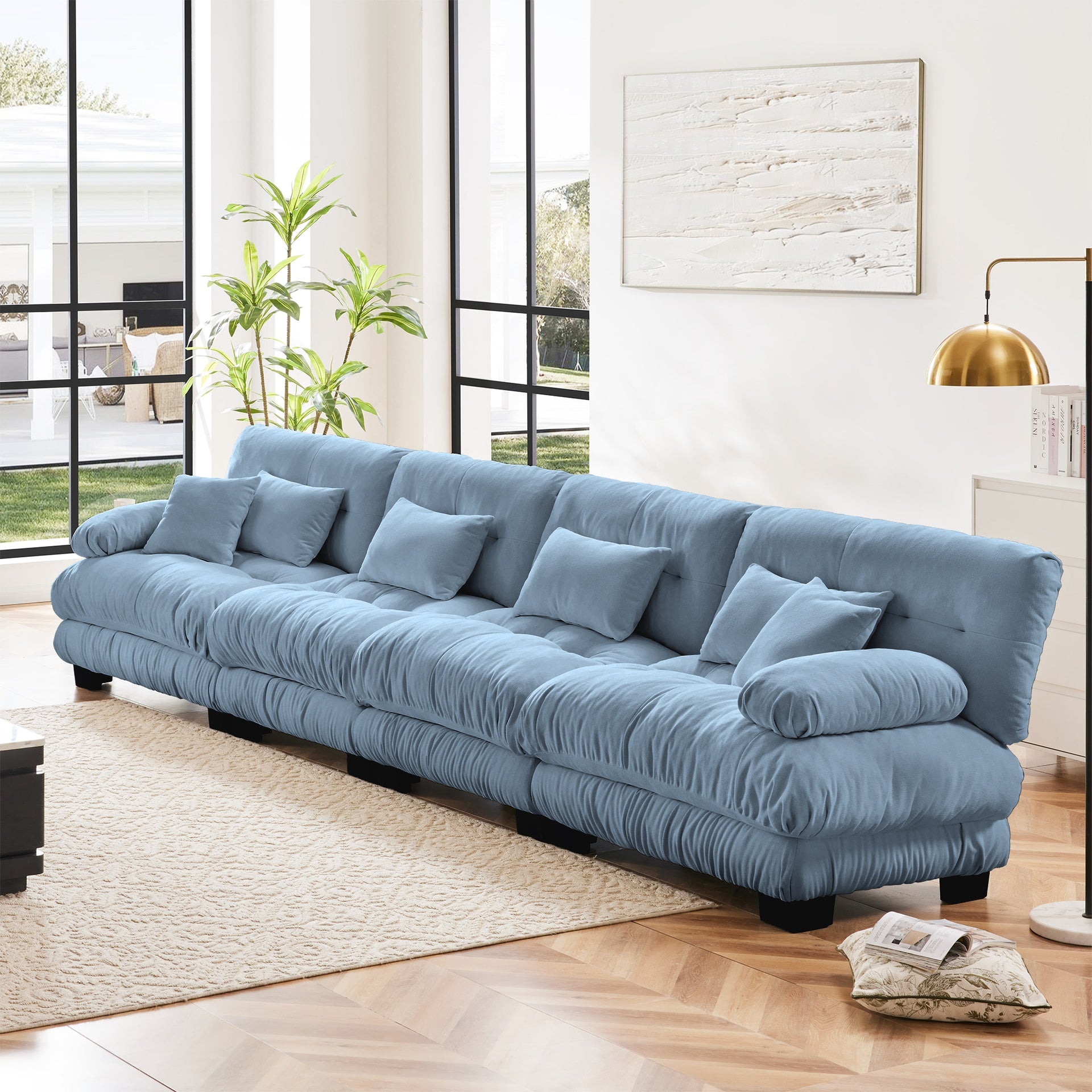 4-Seater Sectional Sofa Modular Deep Seat Sofa Couch , Chenille Sofa Comfy Upholstered Sofa for Living Room, Apartment, Studio, Office,Chenille Blue