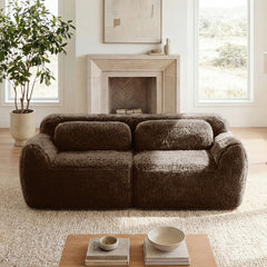 2-seater Modular Sectional Sofa Couches,Soft Fluffy Plush Fabric Bottom Anti-Slip Design,32D High Density Sponge,No Assembly Required Ergonomic Design,With Throw Pillows Fits Living Rooms,Chocolate