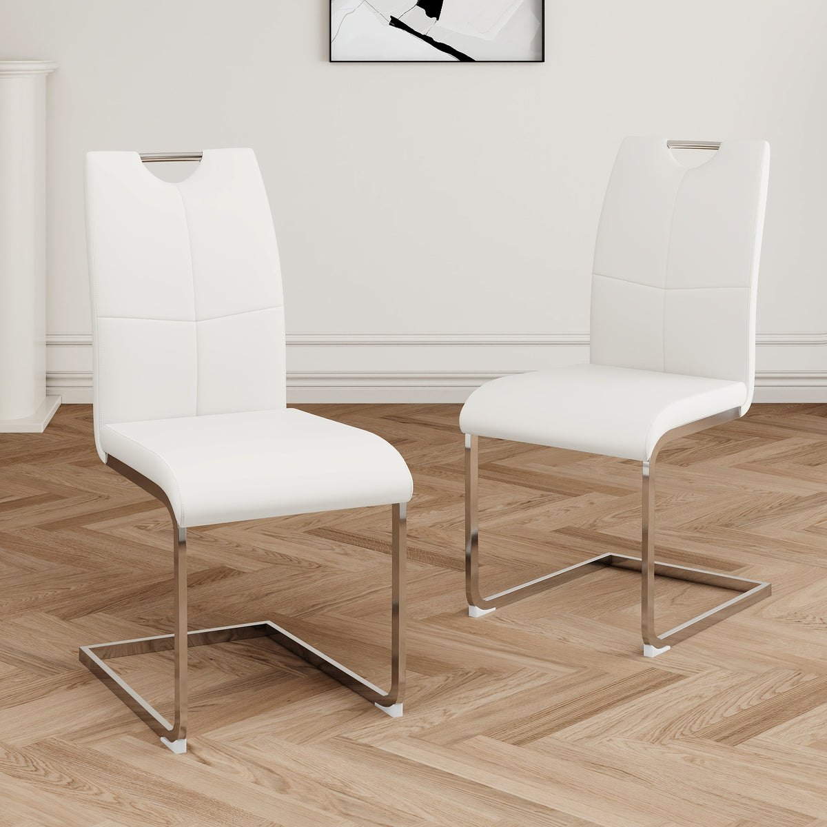 Modern Dining Chairs with Faux Leather Padded Seat Dining Living Room Chairs Upholstered Chair with Chrome Metal Legs Design for Kitchen, Living, Bedroom, Dining Room Side Chairs Set of 2
