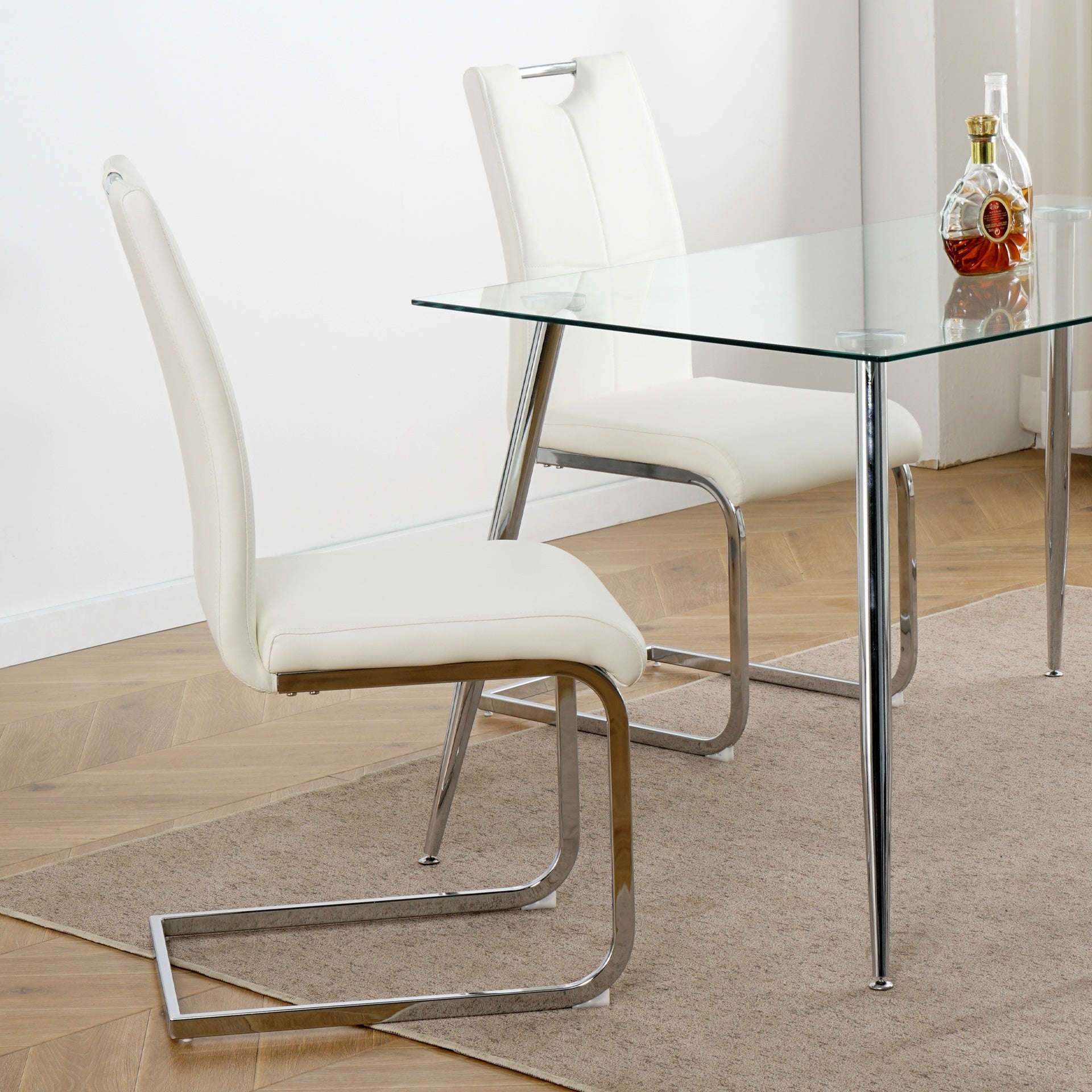 Modern Dining Chairs with Faux Leather Padded Seat Dining Living Room Chairs Upholstered Chair with Chrome Metal Legs Design for Kitchen, Living, Bedroom, Dining Room Side Chairs Set of 2