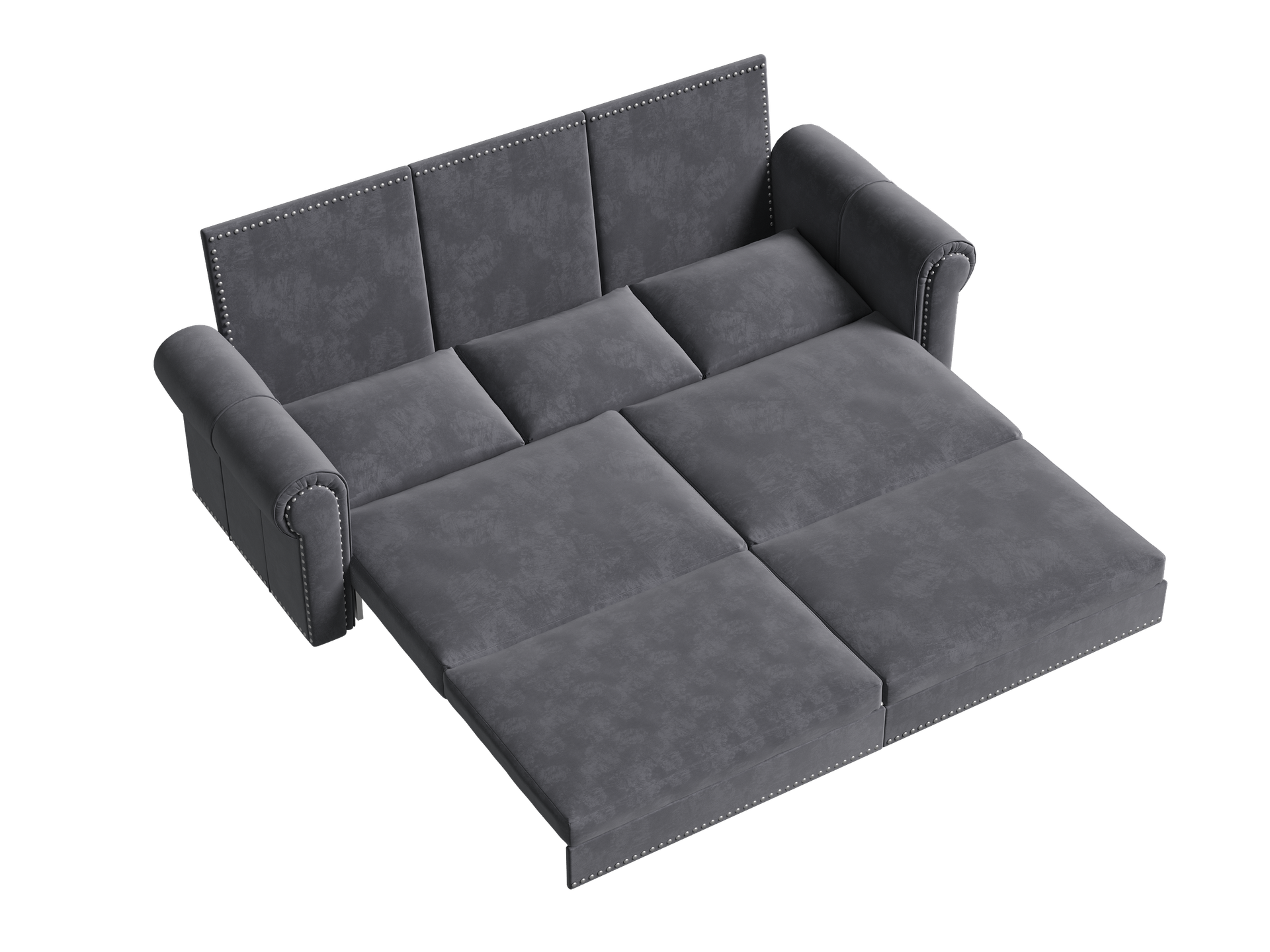 Chesterfield Sofa,93.7" King Pull Out Sofa Bed,3-in-1 Velvet Convertible Sleeper Sofa with Nailhead Trim & Rolled Arm,Multi-Functional Sofa Bed for Living Room,Bedroom,Grey