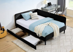 Full Size Upholstered Platform Bed Frame with 2 Storage Drawers, Adjustable Velvet Sofa Bed, Black