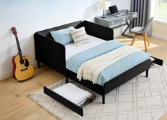 Full Size Upholstered Platform Bed Frame with 2 Storage Drawers, Adjustable Velvet Sofa Bed, Black
