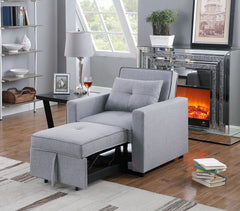Zoey 33.25" Light Gray Linen Convertible Sleeper Chair with Side Pocket