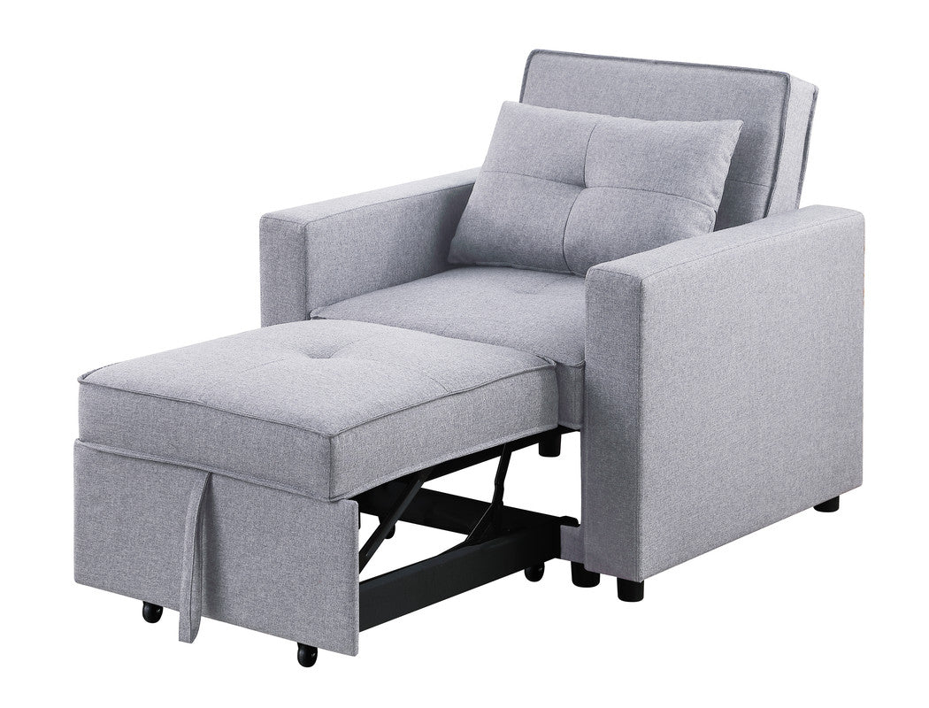 Zoey 33.25" Light Gray Linen Convertible Sleeper Chair with Side Pocket