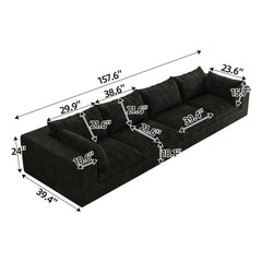 157.6"Cloud Sofa,Corduroy Fabric,Deep Seat Couches,Double-layer design,Removable  Cushion,No Assembly,DIY Combination for Living room, Bedroom,Conference room ,Apartment,Black