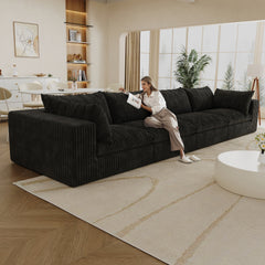 157.6"Cloud Sofa,Corduroy Fabric,Deep Seat Couches,Double-layer design,Removable  Cushion,No Assembly,DIY Combination for Living room, Bedroom,Conference room ,Apartment,Black