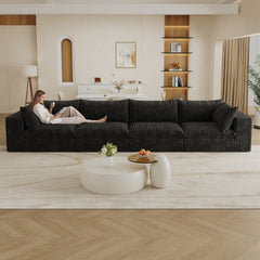 157.6"Cloud Sofa,Corduroy Fabric,Deep Seat Couches,Double-layer design,Removable  Cushion,No Assembly,DIY Combination for Living room, Bedroom,Conference room ,Apartment,Black